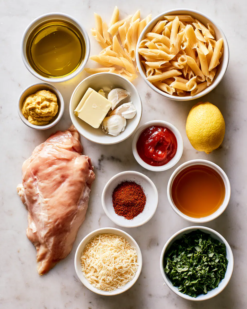 Ingredients for Cowboy Butter Chicken Pasta Meal Prep | High Protein Dinner