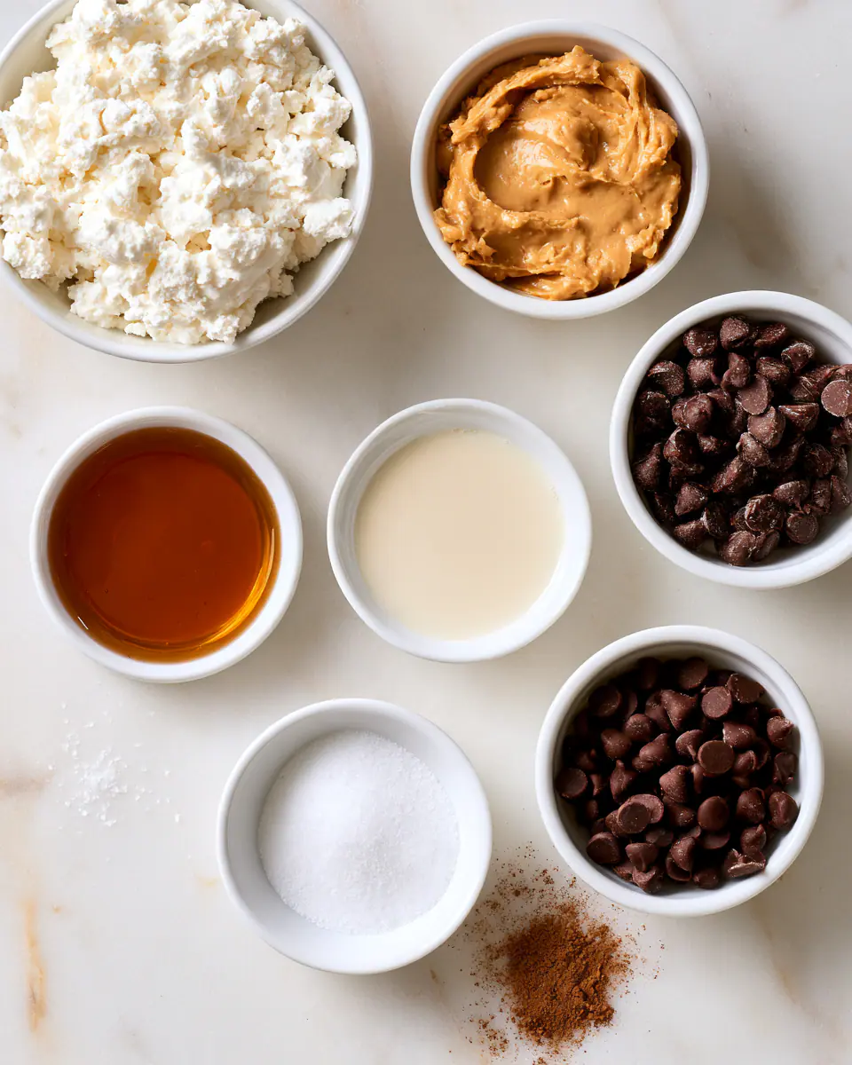 Ingredients for Creamy Cottage Cheese Peanut Butter Mousse | High Protein Dessert