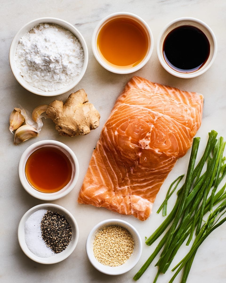 Ingredients for Crispy Honey Garlic Salmon Bites | Easy High Protein Recipes