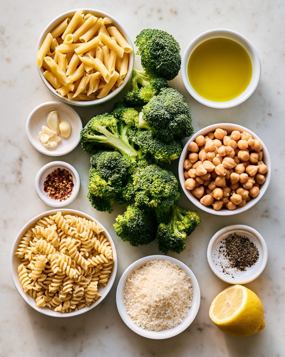 Ingredients for Easy Broccoli Chickpea Pasta | High Protein Vegetarian Dinner