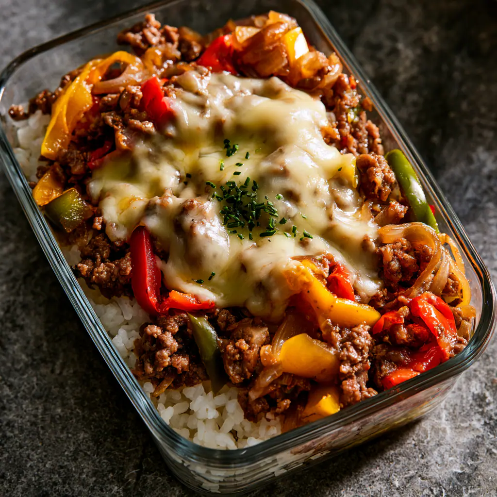 Easy Ground Beef Philly Cheesesteak Bowls | Meal Prep Lunch Ideas