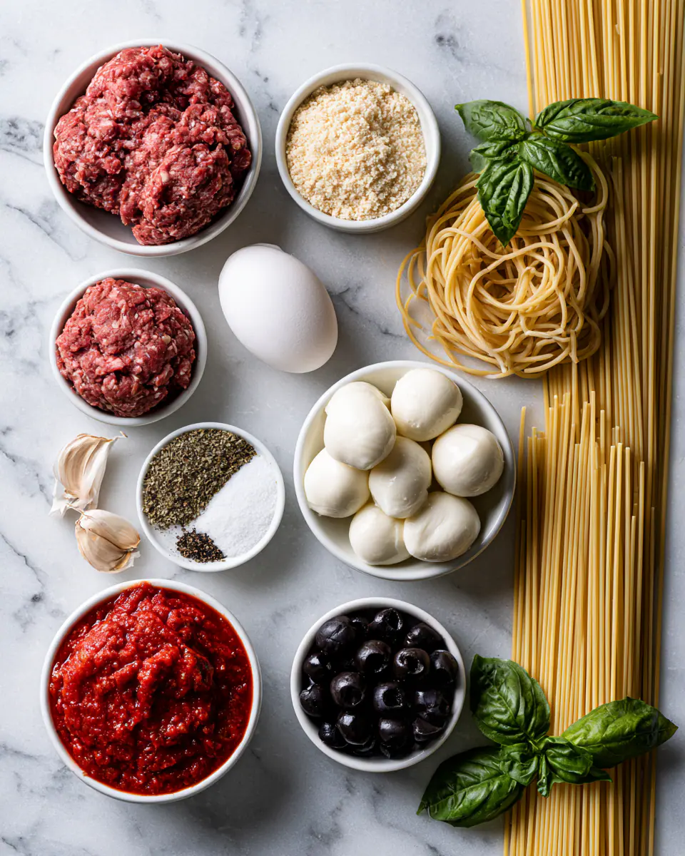 Ingredients for Easy Halloween Spaghetti Meatball Eyeballs | Spooky Kids Dinner