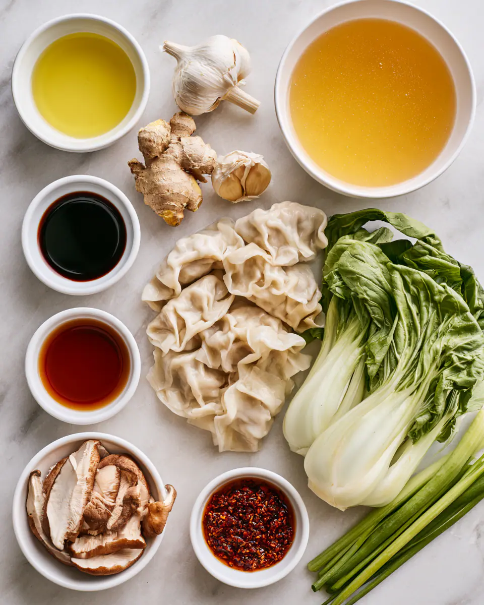 Ingredients for Easy Potsticker Soup | Cozy Weeknight Dumpling Soup Idea