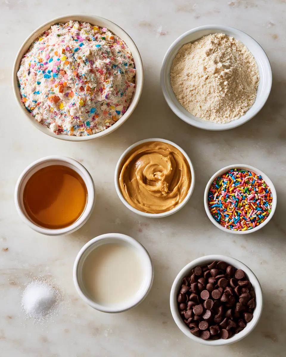 Ingredients for Easy Protein Balls for Kids | No Bake Cake Batter Snack