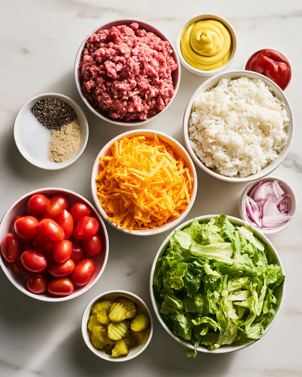 Ingredients for High Protein Burger Bowl | Easy Weeknight Dinner