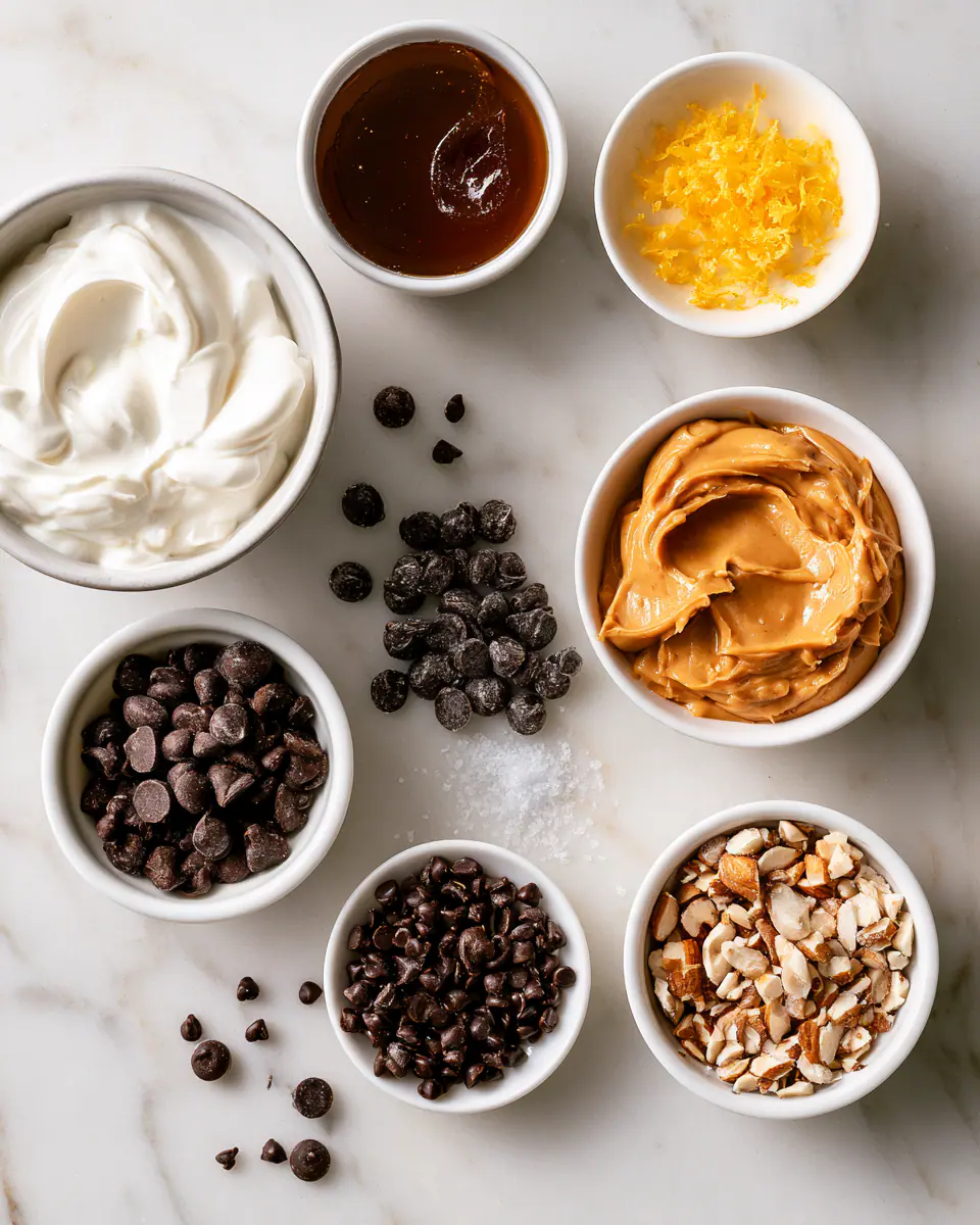 Ingredients for Peanut Butter Chocolate Greek Yogurt Bark | High Protein Dessert
