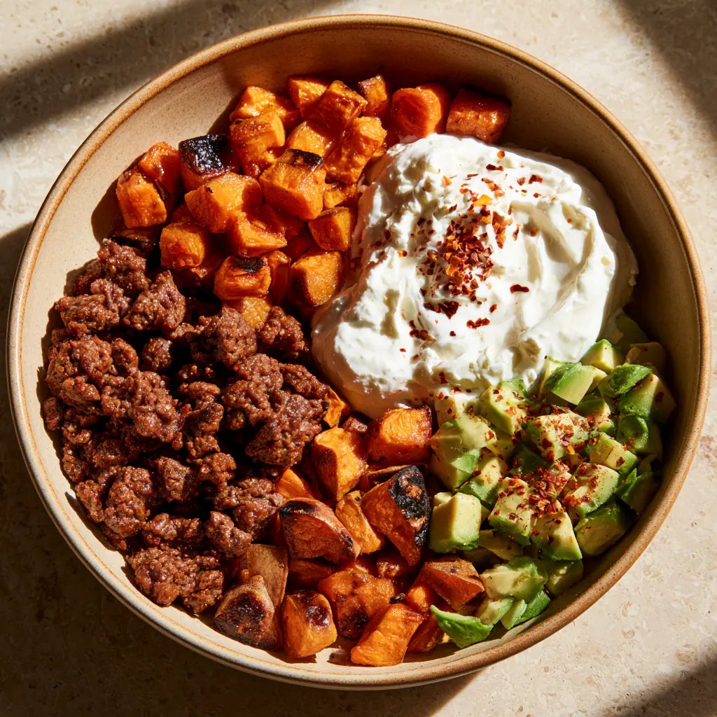 Sweet Potato Ground Beef Bowl | Easy High Protein Dinner